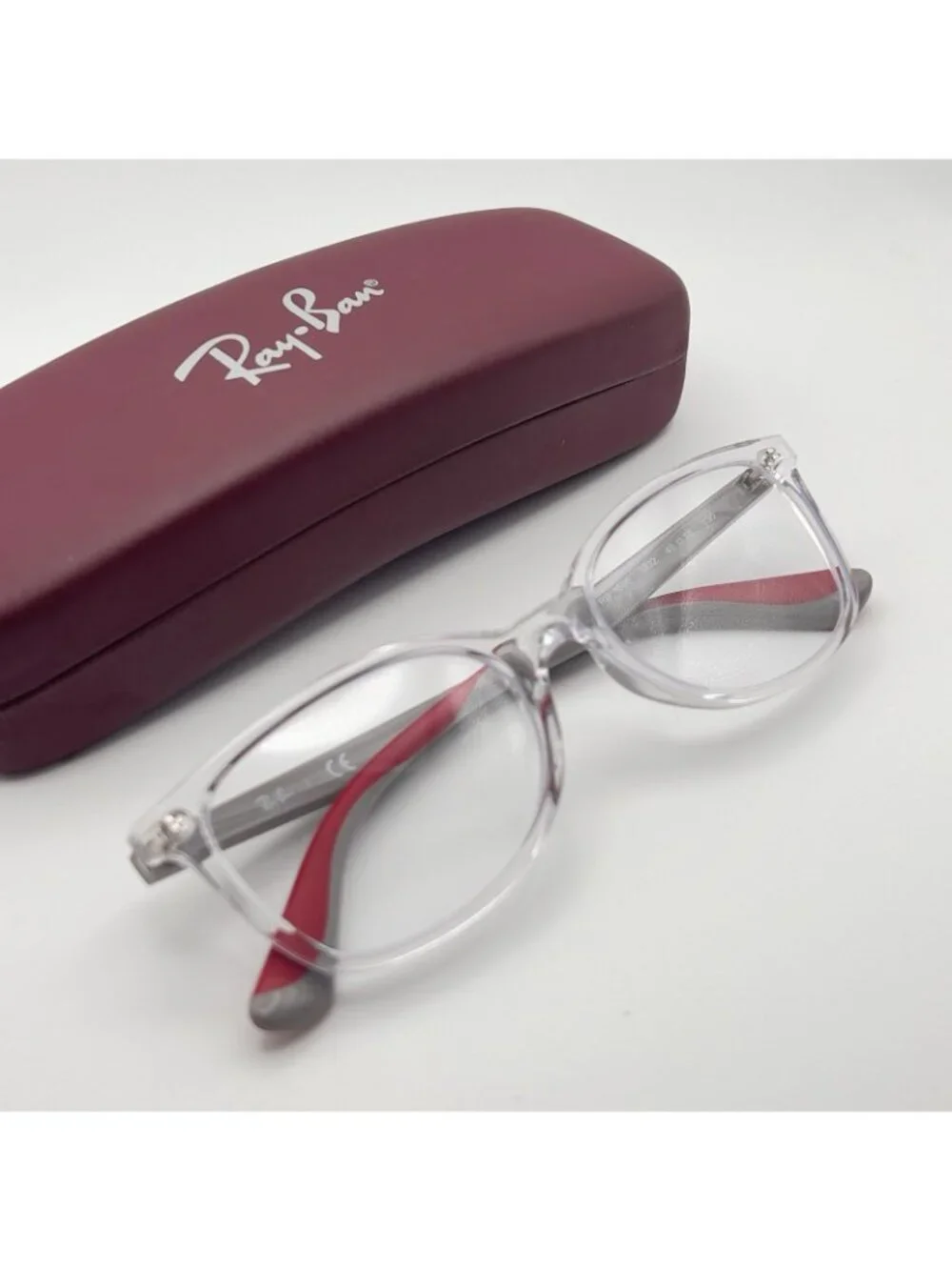 Ray Ban RB 1586 3832 Junior Youth Eyeglass Frames Clear Red Gray 49-16-130 Case